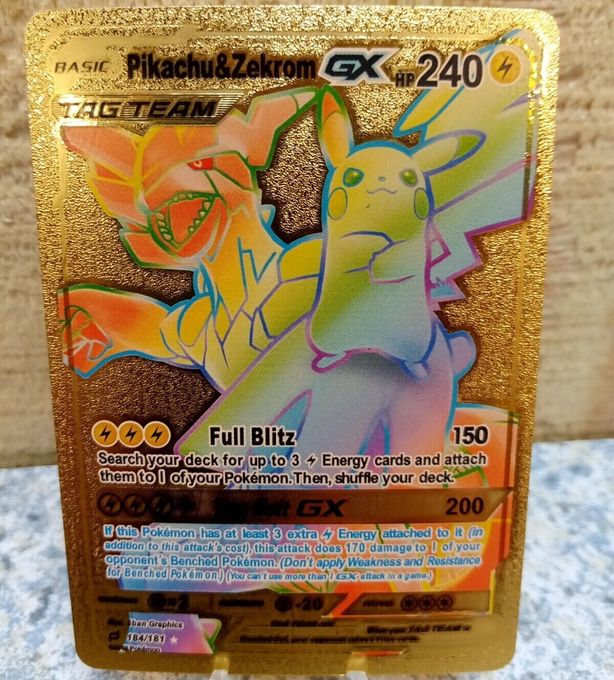  Pokemon carte pokémon ultra rare pikachu & zekrom GX 184/181 en métal argenté