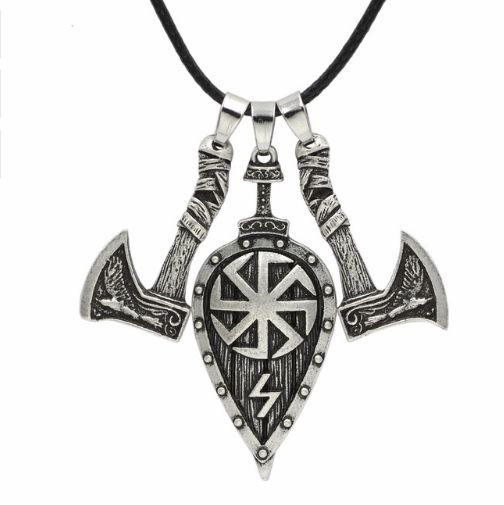  Collier Vikings - Hache & Bouclier - Silver