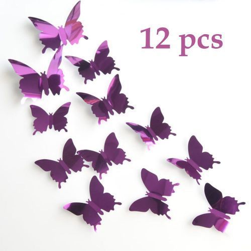  Stickers Muraux 3D Papillons X12 Effet Miroir - Autocollant Décoration De Maison Rose