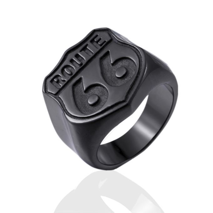  Bague En Acier Inoxydable - Route 66 - Noir