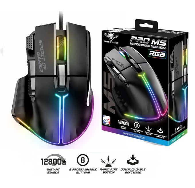  Spirit Of Gamer Souris Gaming filaire USB Spirit of gamer Pro-M5 RGB 12800 DPI 8 Boutons Programmables