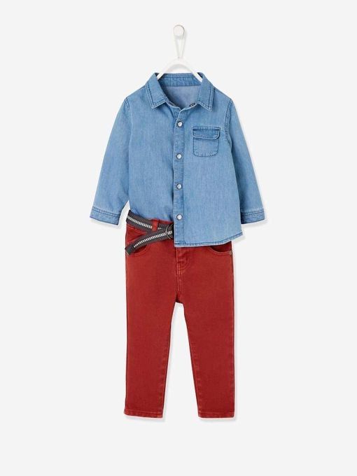  Verbaudet Ensemble Chemise en Denim et Pantalon Avec Ceinture Bébé - Stone