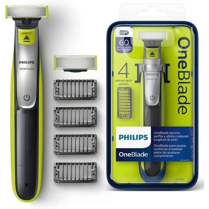  Philips Rasoir electrique  QP2530 OneBlade Rechargeable, 100% étanche, 4 sabots clipsables