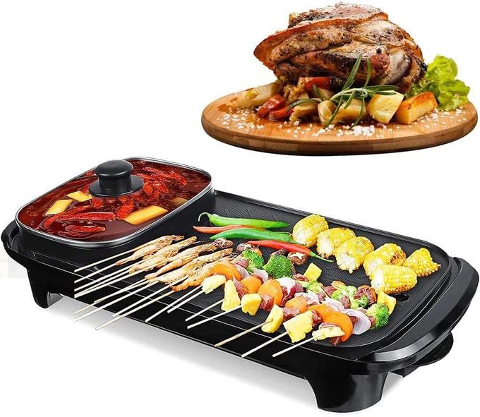  Gril électrique 1300 W avec marmite, résistant à la température, gril teppanyaki intérieur/barbecue coréen/marmite shabu