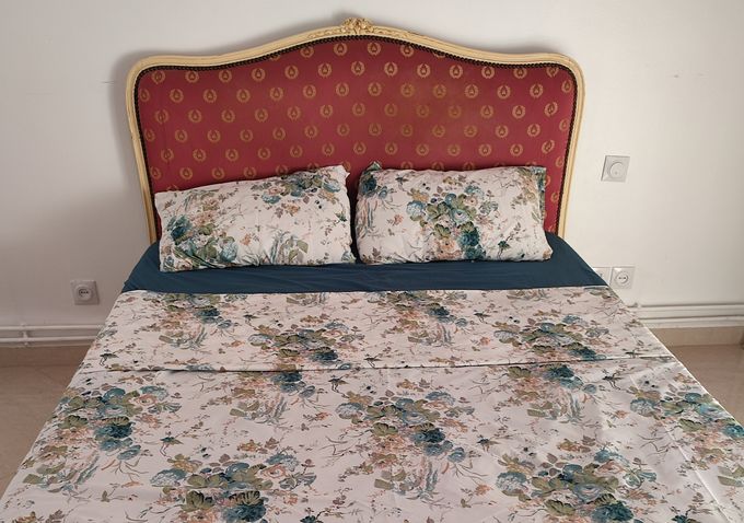  Générique Parure de draps aux motifs fleuris vintage blanc et bleu 4 pièces 160x190 cm