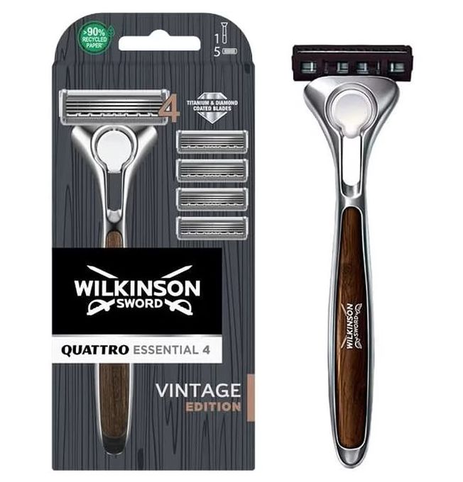  Wilkinson Rasoir Essentials  – Sword Quattro Woods – Vintage + 04 Lames Incluses