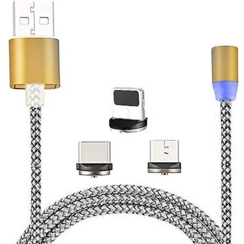  Câble Magnétique 3En1 3A - Micro-usb+Type-C+Lightning - Gold/Crevette