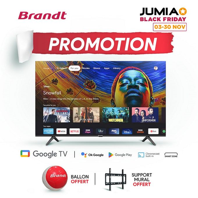  Brandt Téléviseur 43'' Brandt Google TV HD -  BA43H500G + Ballon