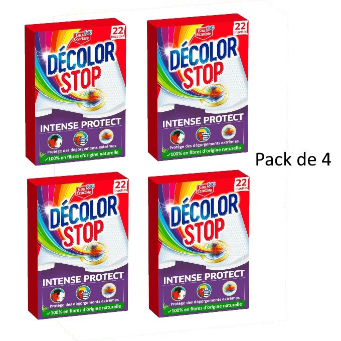  Decolor Stop Pack de 4 paquets de 22 Lingettes Anti-Décoloration Intense Protect