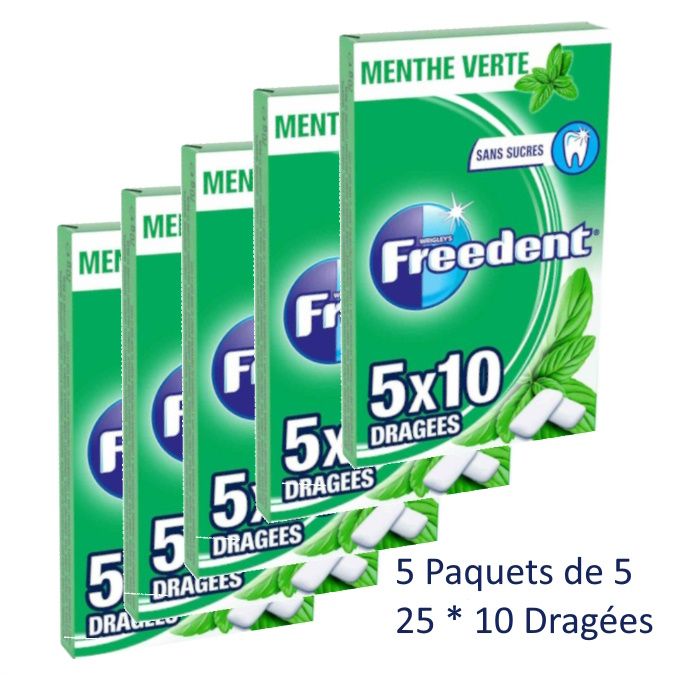  Freedeer FREEDENT WHITE Chewing-gum sans sucres goût Menthe Verte V (5 Paquets de 5)