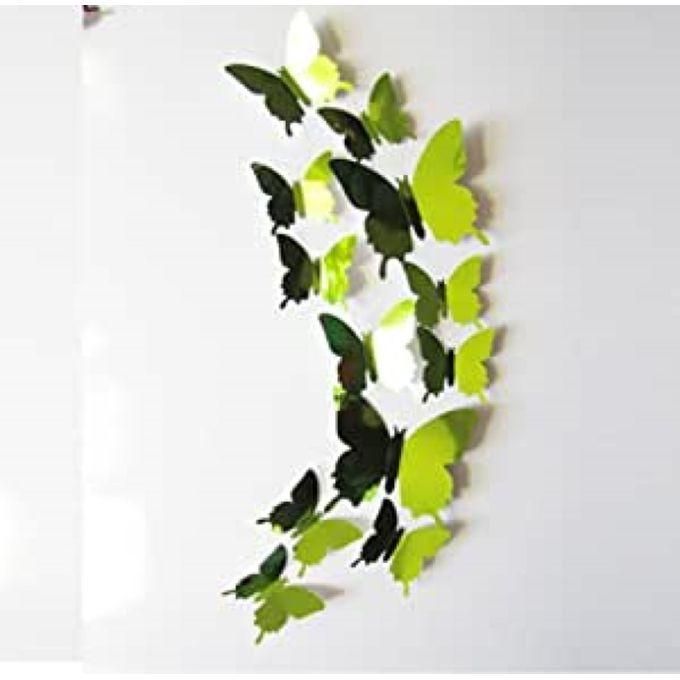  Stickers Muraux Autocollant 3D forme Papillons Effet Miroir -12 pcs Vert