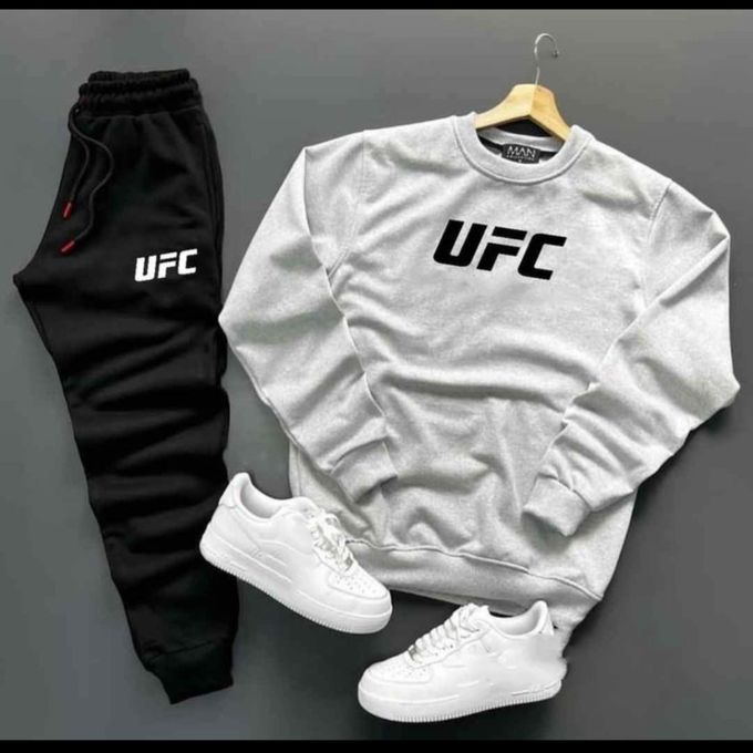  Ensemble UFC 2 Pieces Sweat-Shirt A Capuche et Pantalon En Coton Pour Homme -gris c