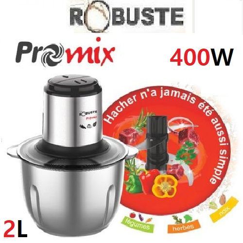  Robuste Hachoir Promix bol Inox- 2L - 4 Lames 400W - Inox