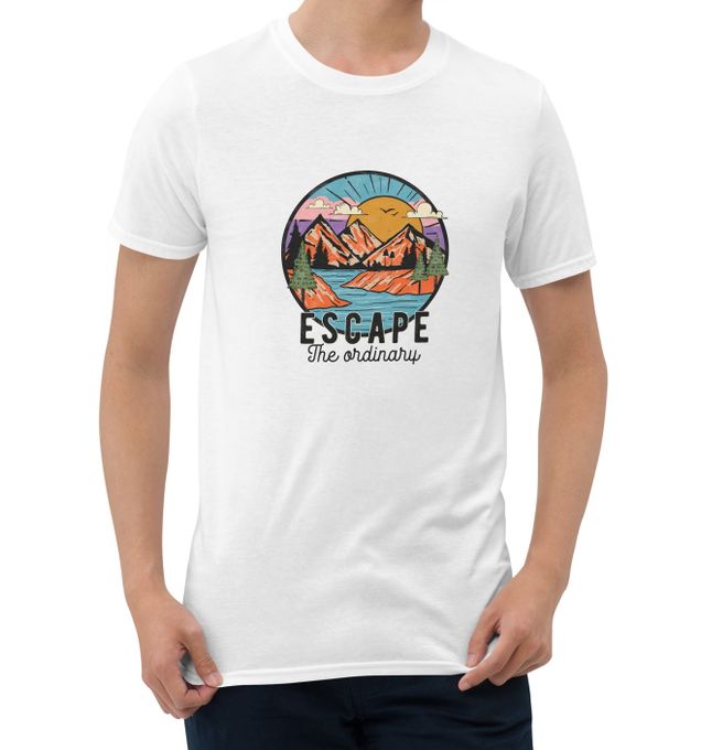  T-Shirt Design Col Rond - Collection Montagne - Escape the Ordinary - Blanc