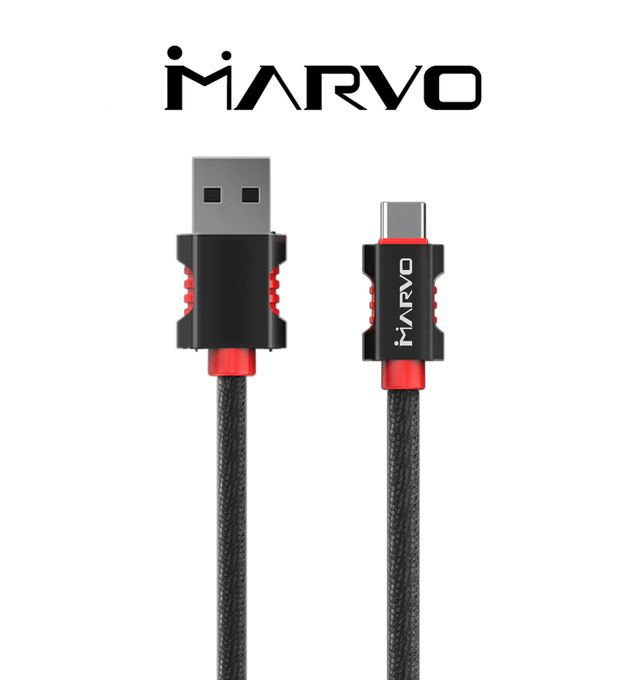  Marvo Câble Charge Type C Pour Smartphone-Charge Rapide Téléphone-1 Mètres-Noir/Rouge