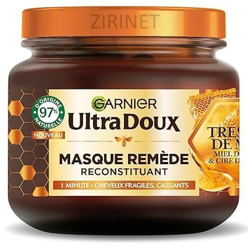  Garnier Ultra Doux - Masque Remède Reconstituant - Trésor de Miel - Gelée Royale- Pour Cheveux Fragiles & Cassants - Sans Parabène - 340 ml