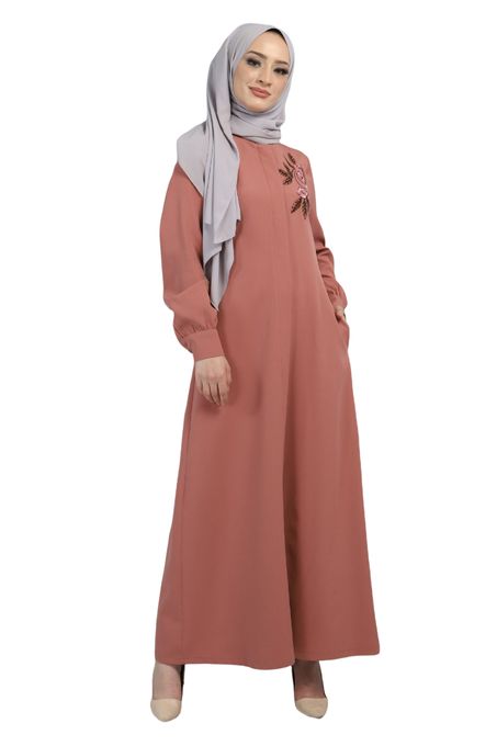  Abaya Hijab Brodé - Saumon