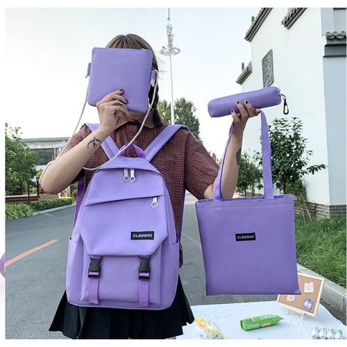  Sac à Dos Scolaire 4 pcs Fillettes mauve