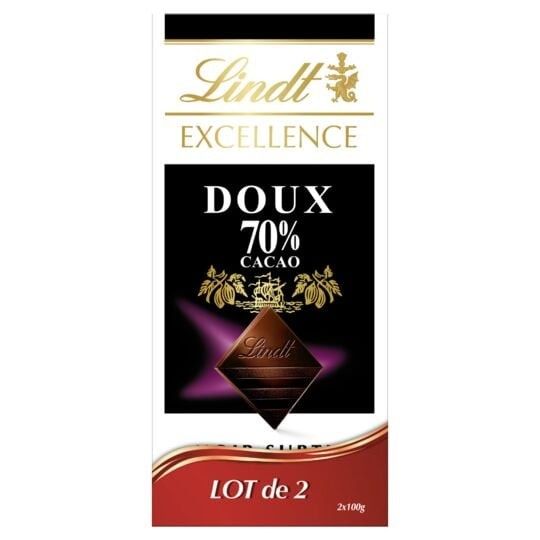  Lindt Chocolat Noir 70% de Cacao Doux 2 Tablettes (2x100g) 200g