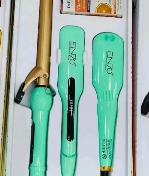  Enzo Collection PROFESSIONAL 3 in 1 fers à lisser & boucleur & brosse chauffante pour Cheveux en-3955w + Vitamin C vert