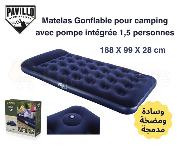  Bestway Matelas Gonflable pour camping et bivouac 1.5 place avec oreiller pompe int&eacute;gr&eacute;e