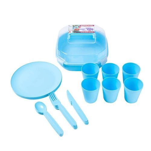  Boite de vaisselle Pour Le Camping, Kit 6 Personnes 31 Pièces - Bleu