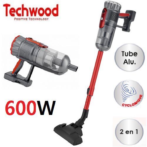  Techwood Aspirateur Balai & main cyclonique 600W -TAB-959-Rouge-Noir