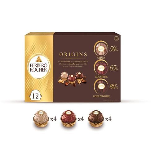  Ferrero Rocher Assortiment de bouchée au chocolat noir (Boite de 12) - 150 gr