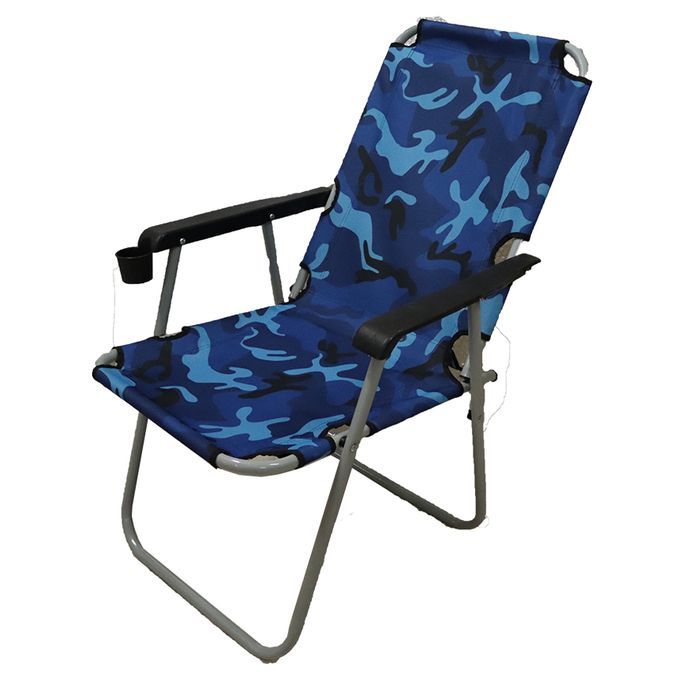  Chaise De Plage Pliable Avec Porte Goblet - Bleu Militaire
