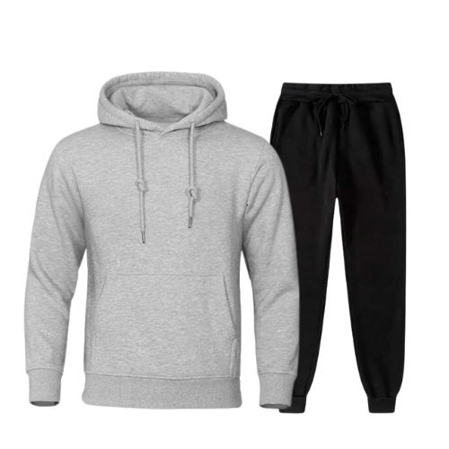  Ensemble gris sweat à capuche jogging Noir