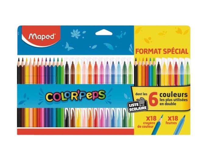  Maped Multi – Pack de 18 Feutres et 18 Crayons de Couleurs – Color'Peps