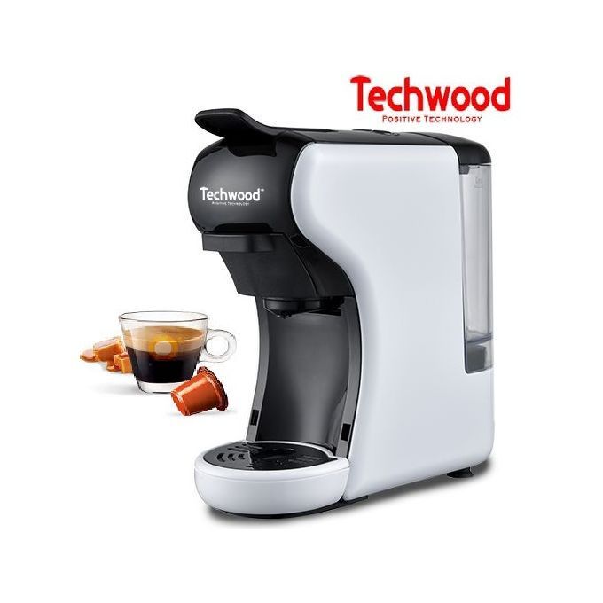  Techwood Cafetière Expresso Multi-Capsules 19Bar- 1450W-Noir- blanc