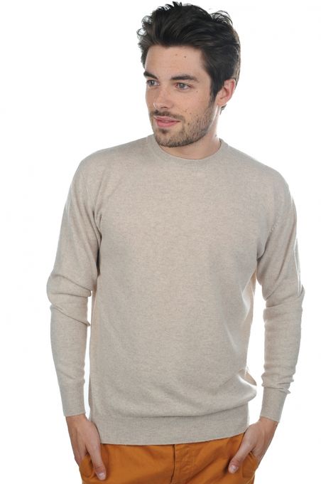  Pull Homme col rond En file de coton et laine Super Doux et confortable - Beige