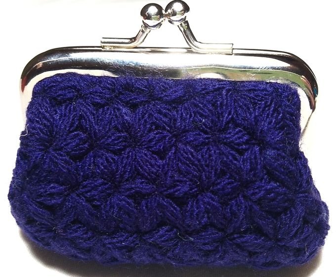  Porte-monnaie au Crochet au point Yasmine- Bleu roi