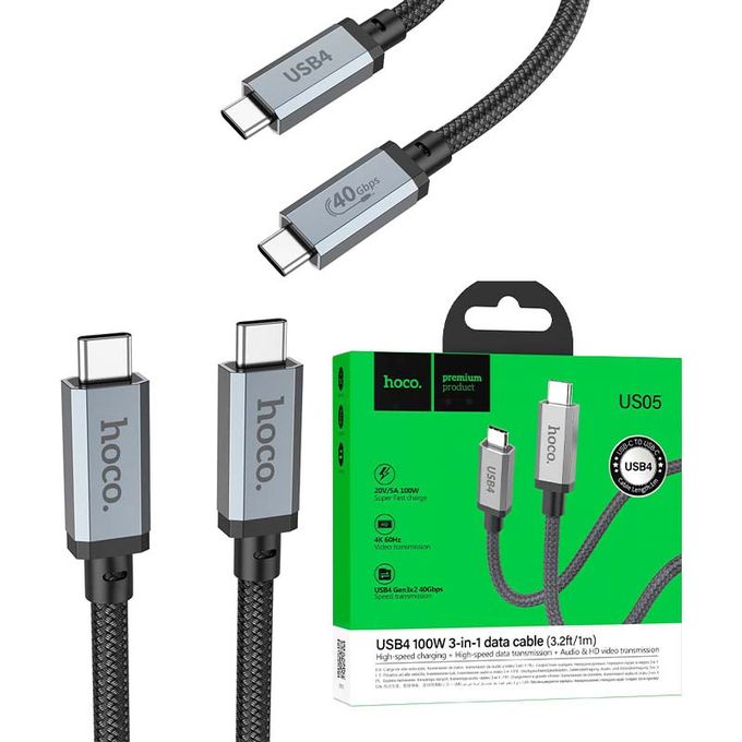  Hoco Cable Type-C vers Type-C 3 en 1 USB4 8K60hz 40Gbps PD100W HOCO US05