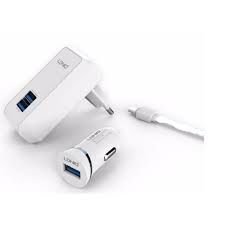  Ldnio Kit Chargeur S100 3IN1 Chargeur Auto +adaptateur secteur 2x USB + Cable Micro USB - BLANC