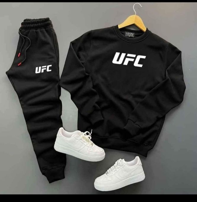  Ensemble UFC 2 Pieces Sweat-Shirt A Capuche et Pantalon En Coton Pour Homme -noir