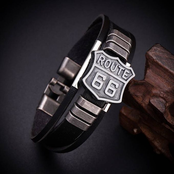  Bracelet "Route 66" en cuir PU pour hommes