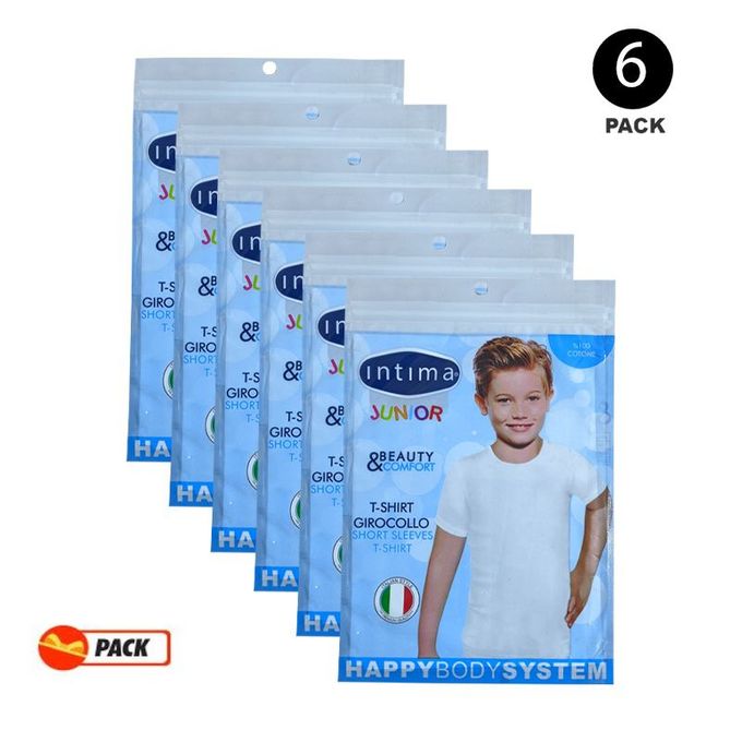  Intima Pack 6 Tricot De Peau Garçons - Demi Manche Intima Italie - 100 % Coton