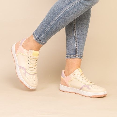  S3 Basket Femme - Simili Cuir - Blanc- ROSE - Violet