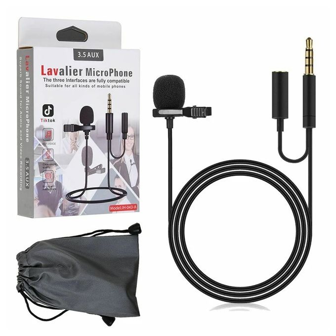  Microphone Lavalier Cravate AUX Audio 3.5mm JH-043-A 1.5m avec pochette