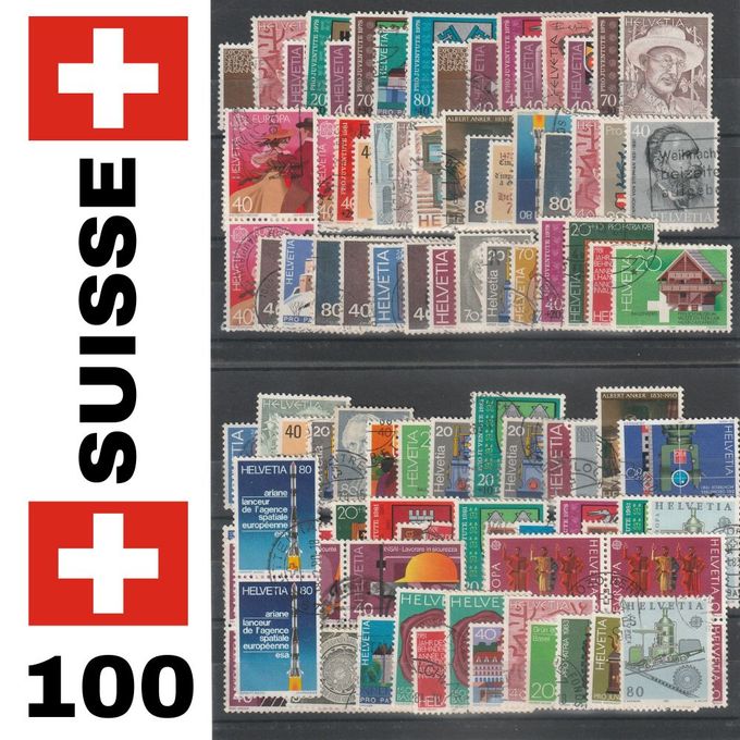  Suisse Lot de 100 Timbres Poste De Collection Oblitéré Philatélie Toute Période