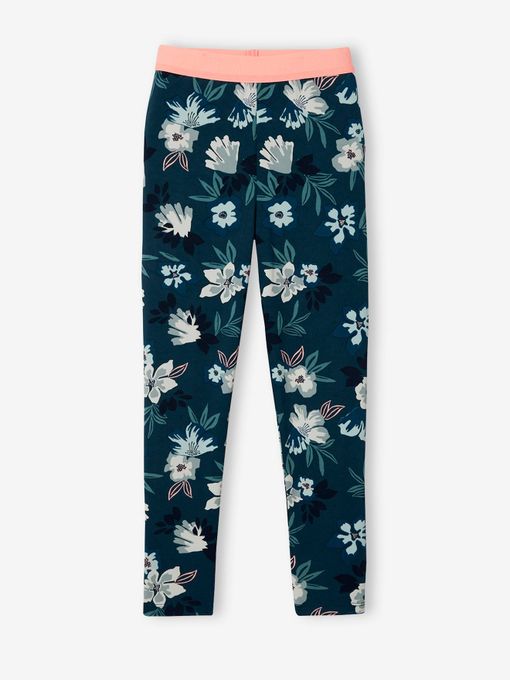  Vertbaudet Legging de Sport Imprimé Fleurs en Matière Technique Fille - Bleu