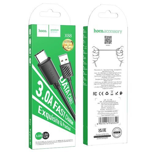  Hoco Câble USB vers Type-C "X88" charge rapide - Noir