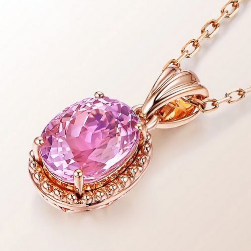  Pendentif Collier En Argent Sterling 925 De Tourmaline Rose Ovale