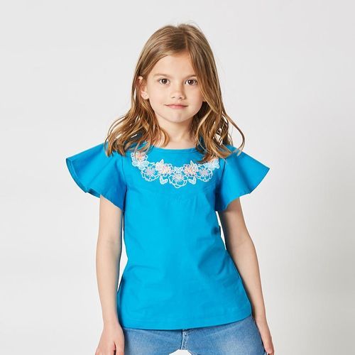  Petit Fennec Blouse Fille "Papillon Envolé" - Bleu Océan