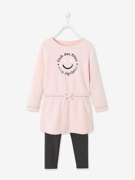  Verbaudet Ensemble Fille Robe Tunique en Molleton et Legging - Rose pâle chiné