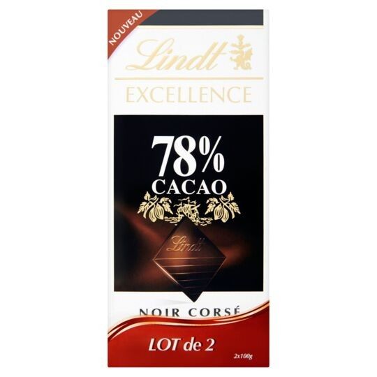  Lindt Excellence Chocolat Noir Corsé 78% Cacao 2 Tablettes (2x100g) 200g