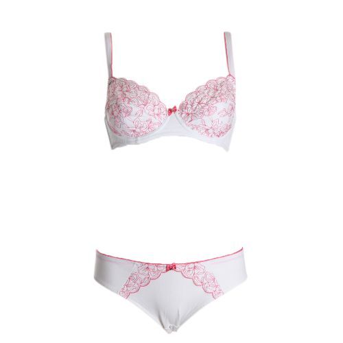  Miriale Ensemble 2 Pieces (slip+soutien) Cotton de Luxe Ludivine  -Blanc-Rose