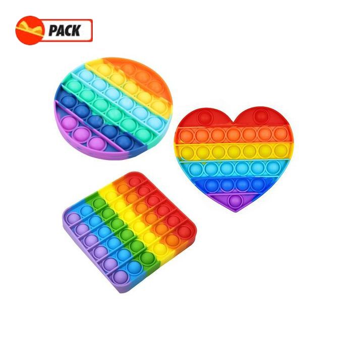  Pack Pop It  Pack 3 Piéces Différentes - Boules Anti Stress Relief - Multicolore